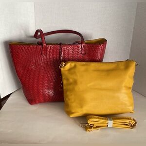 NWOT! Red & Gold Faux Leather Tote Bag